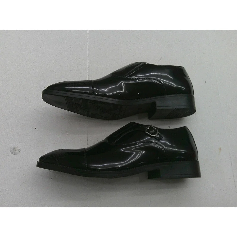 Dress Shoes Mens Size 8 Black Patent Leather Monk Strap Buckle Square Toe Formal